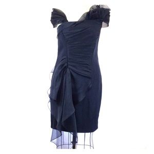 Silk one shoulder cocktail with detachable caplet